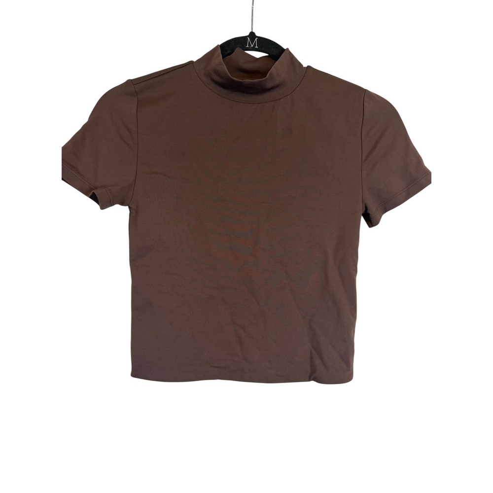 Aritzia Babaton Brown Mock Neck Short Sleeve Slim Fit Top Size S